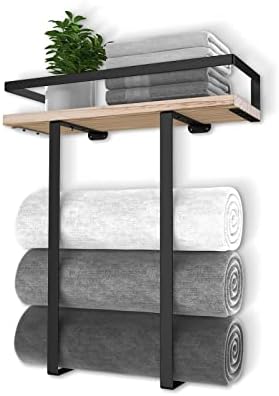 Sturdy Metal Towel Holder with Wooden Shelf for Folding Towels