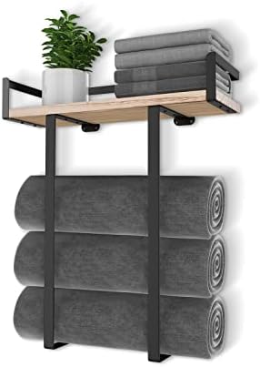Sturdy Metal Towel Holder with Wooden Shelf for Folding Towels