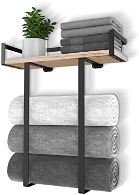 Sturdy Metal Towel Holder with Wooden Shelf for Folding Towels