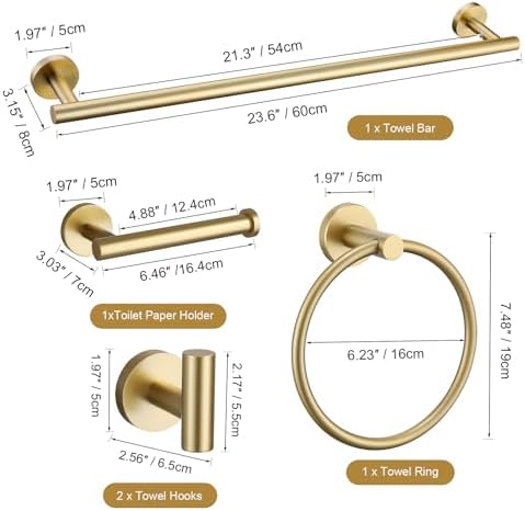 TURS Brushed Gold Bath Towel Bar Set
