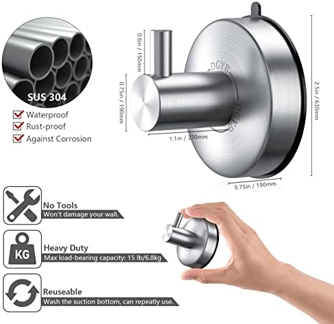 Modern Suction Cup Towel Hooks for Showing Stainless Steel Capacity 15 lbs