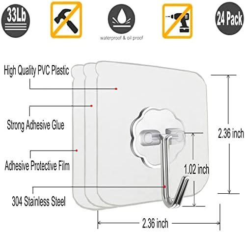 Adhesive Wall Hooks 22lb Max Transparent Reusable Anti-Skid Traceless Heavy Duty