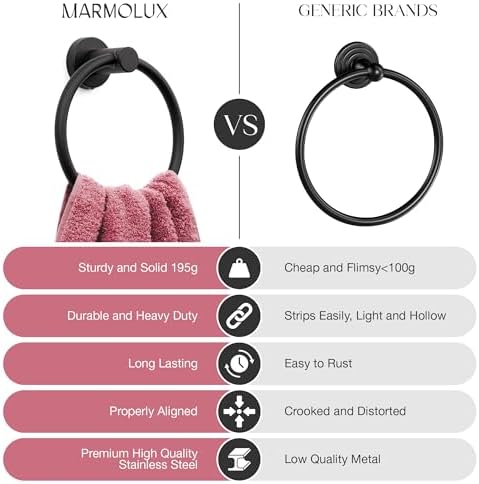 Marmedolux ACC Matte Black Towel Ring - Durable Sturdy Home Kitchen Bathroom Towel Holder