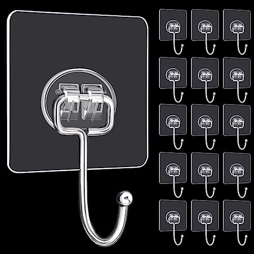 Heavy-Duty Transparent Adhesive Wall Hooks for Home Use - 16-Piece