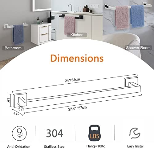 NearMoon Premium Stainless Steel Bath Towel Bar 24-Inch Matte Black