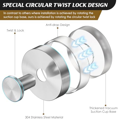 MOTAIPEAK Suction Cup Shower Hooks 2PK Silver