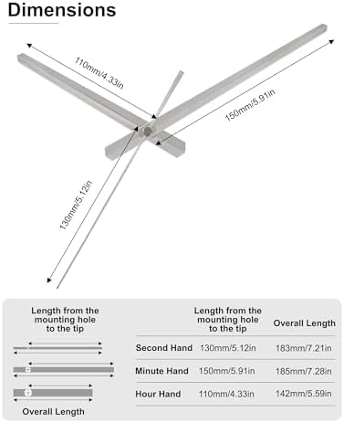 Silver Replacement Clock Hands Kit for Thick Shaft Mechanisms 8 Set