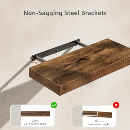 Wall-Mounted Floating Shelves for Bathroom Rustic Brown Set of 2