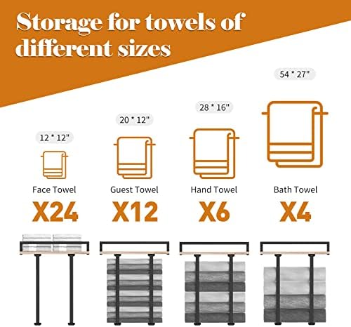 Sturdy Metal Towel Holder with Wooden Shelf for Folding Towels