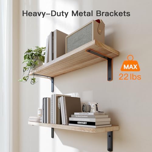 Floating wood shelves with storage basket