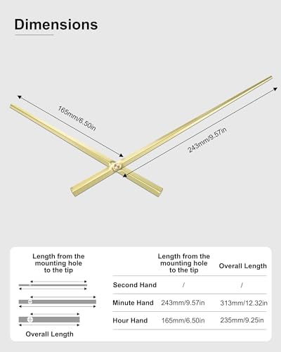 Premium Clock Kit with Long Gold Brass Hands