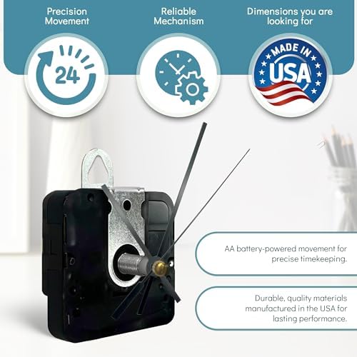 Precision Wall Clock Mechanism Kit - USA Made Black
