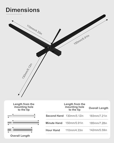 Black Modern Arm Clock Kit 11mm Motor Set