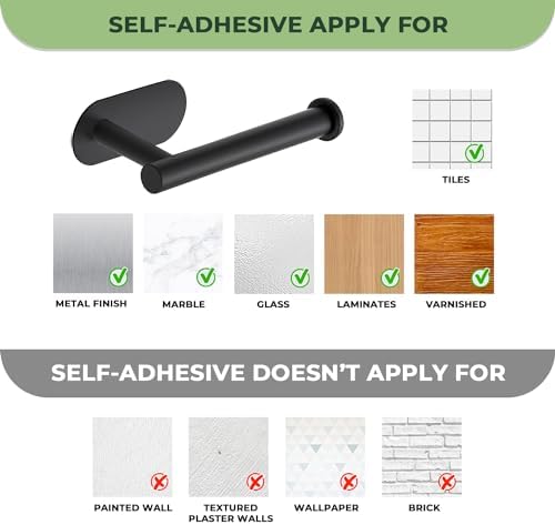 JOY DECOR 1-Pack Adhesive Toilet Roll Holder Stand - Matte Black