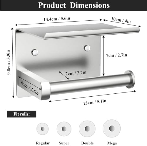 Stainless Steel Toilet Paper Holder with Phone Shelf