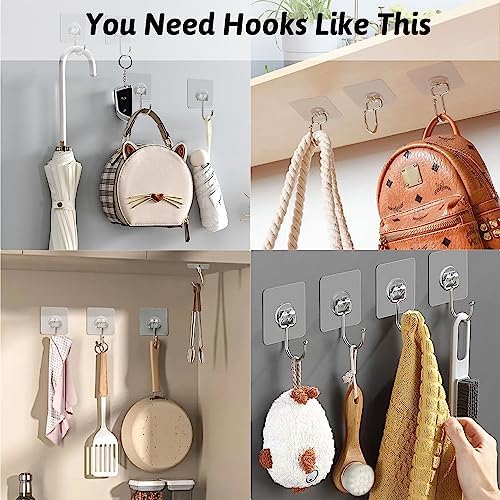 Heavy-Duty Transparent Adhesive Wall Hooks for Home Use - 16-Piece