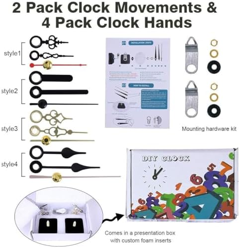 EMOON 2-Piece Clock Mechanism Kit with 4 Pairs Slot Hands