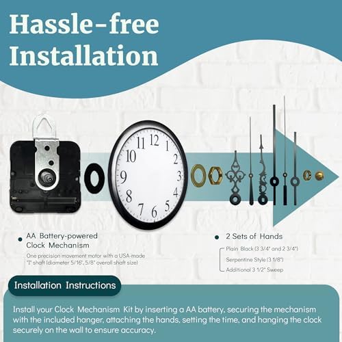 Precision Wall Clock Mechanism Kit - USA Made Black