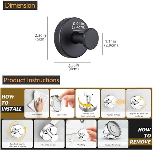 Sturdy Suction Cup Hooks for Towels Robes No Drilling Design Stainless Steelombo