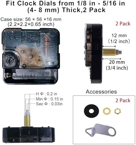 EMOON 2-Piece Clock Mechanism Kit with 4 Pairs Slot Hands
