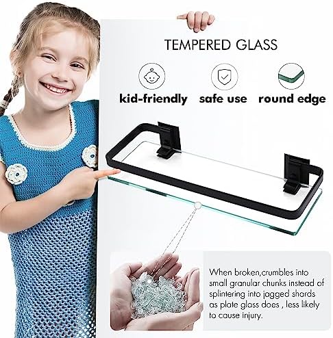 KES Bathroom Wall Shelf Tempered Glass Extra Thick Rust-Resistant High-Strength Shelf