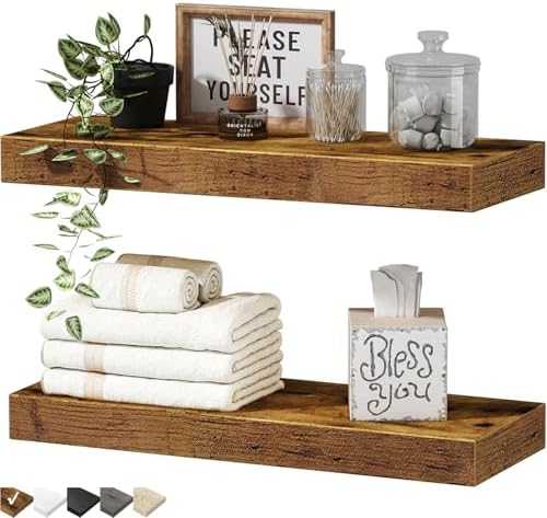Wall-Mounted Floating Shelves for Bathroom Rustic Brown Set of 2