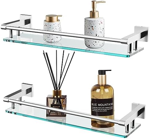 Sturdy 20IN Tempered Glass Polymer Wall-Mounted Sink Organizer