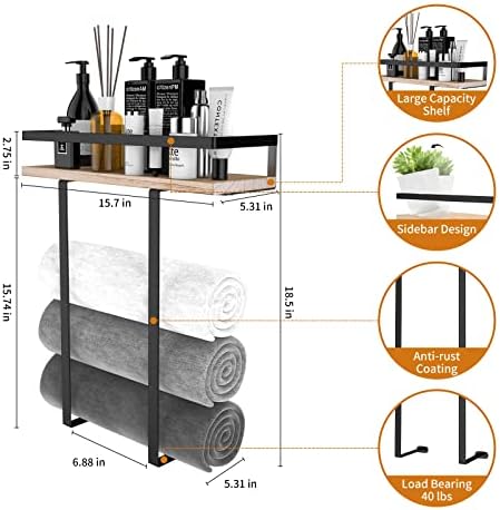 Sturdy Metal Towel Holder with Wooden Shelf for Folding Towels