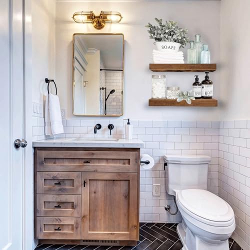 Wall-Mounted Floating Shelves for Bathroom Rustic Brown Set of 2