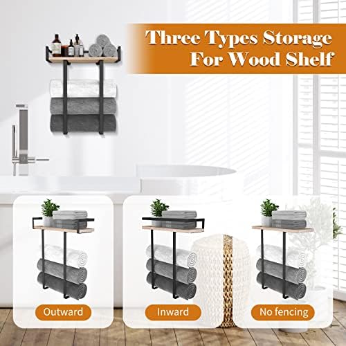 Sturdy Metal Towel Holder with Wooden Shelf for Folding Towels