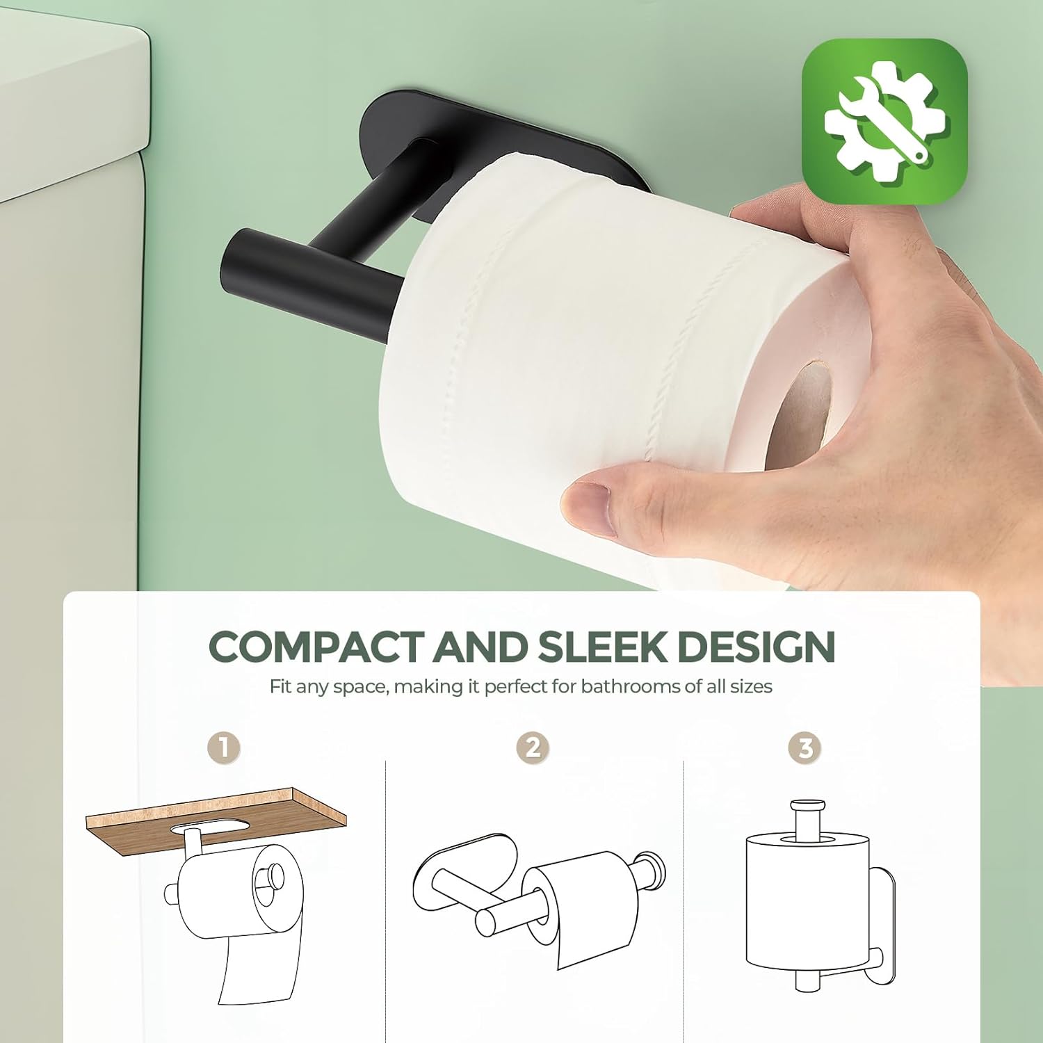 JOY DECOR 1-Pack Adhesive Toilet Roll Holder Stand - Matte Black