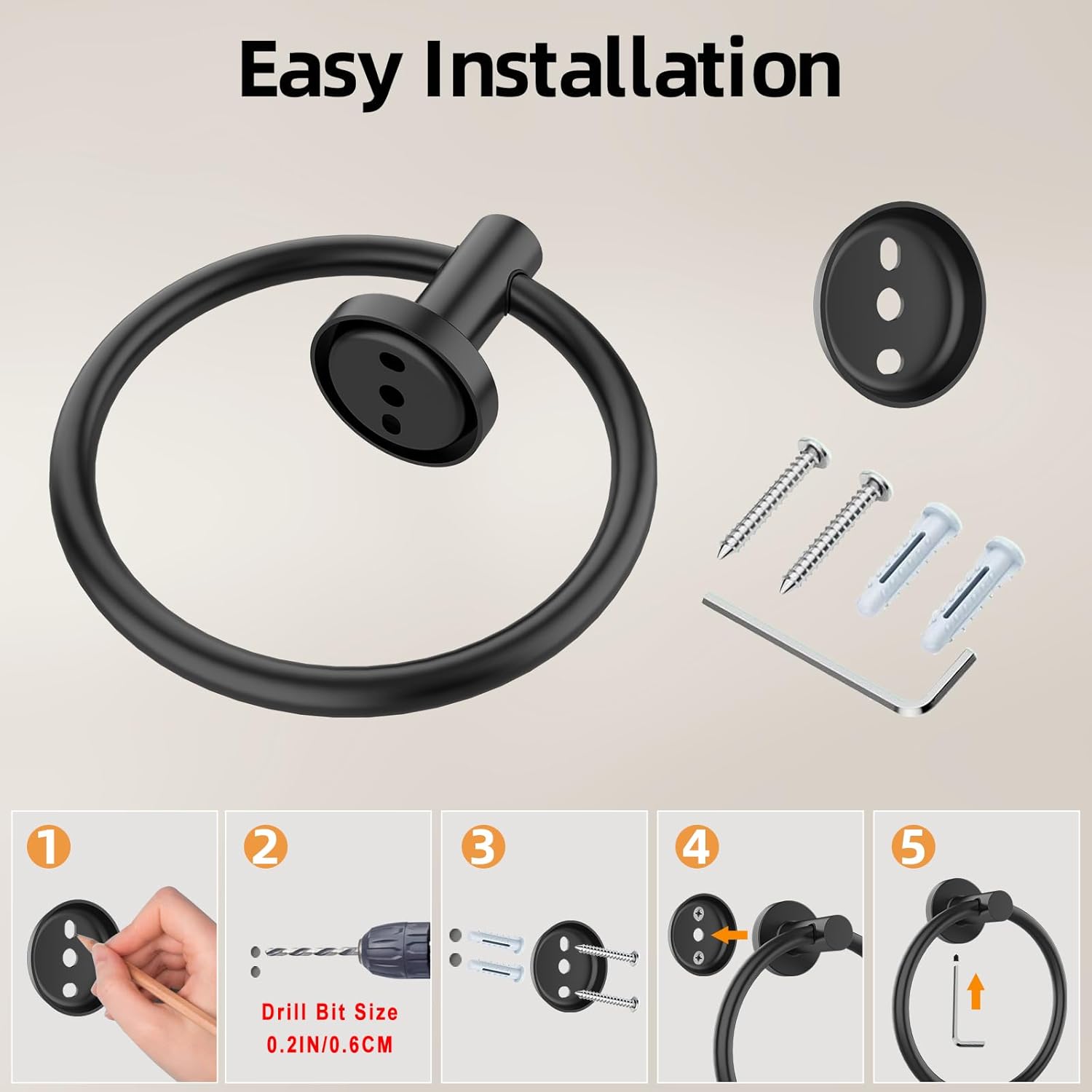 Stainless Steel Matte Black Towel Ring