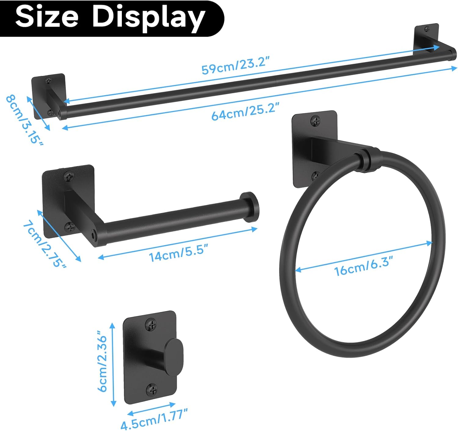 Sturdy 4-Piece Bathroom Hardware Set with Matte Black Finish