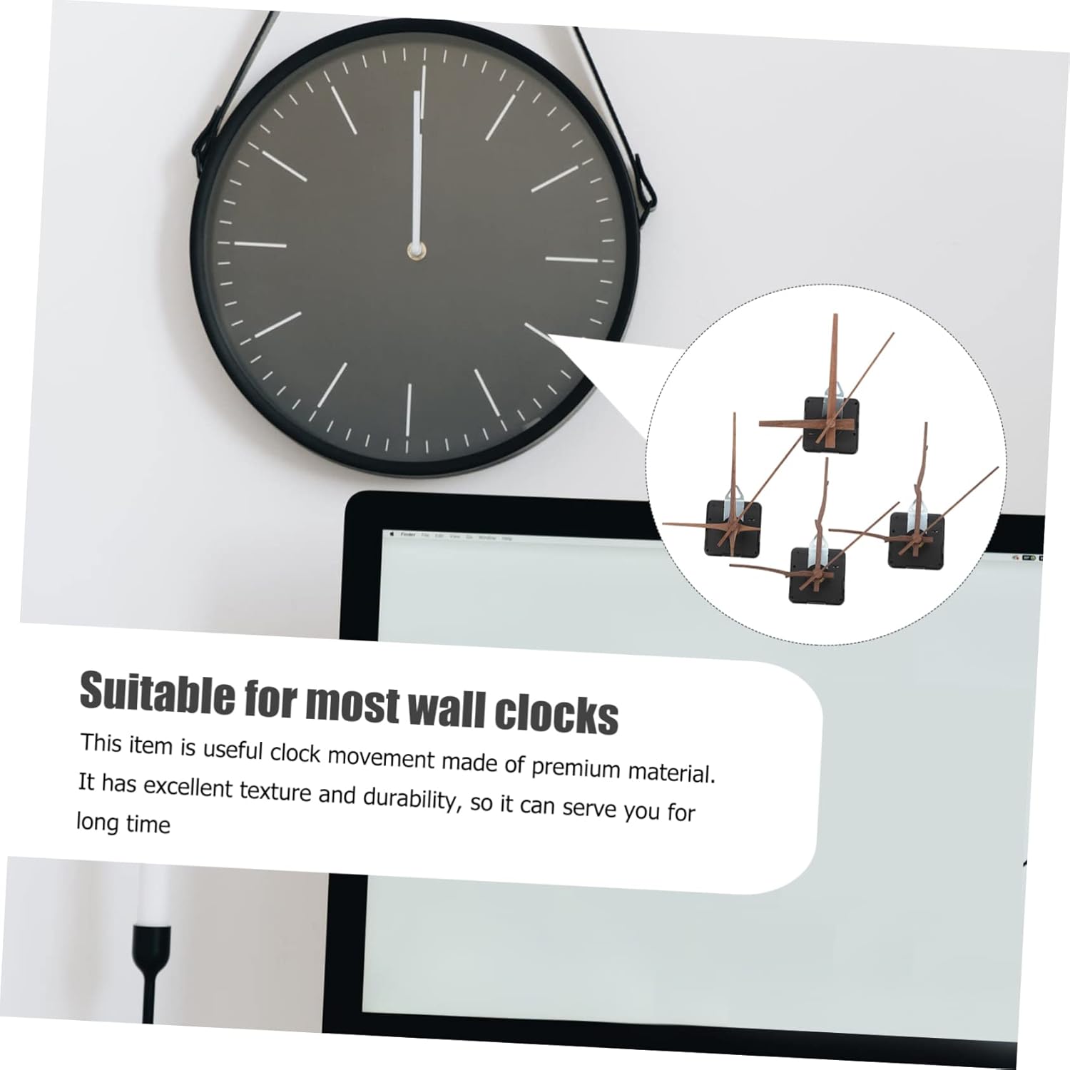 jojofuny 4-Set Quartz Wall Clock Mechanism Replacement Kit - Walnut Wood Clock Hands