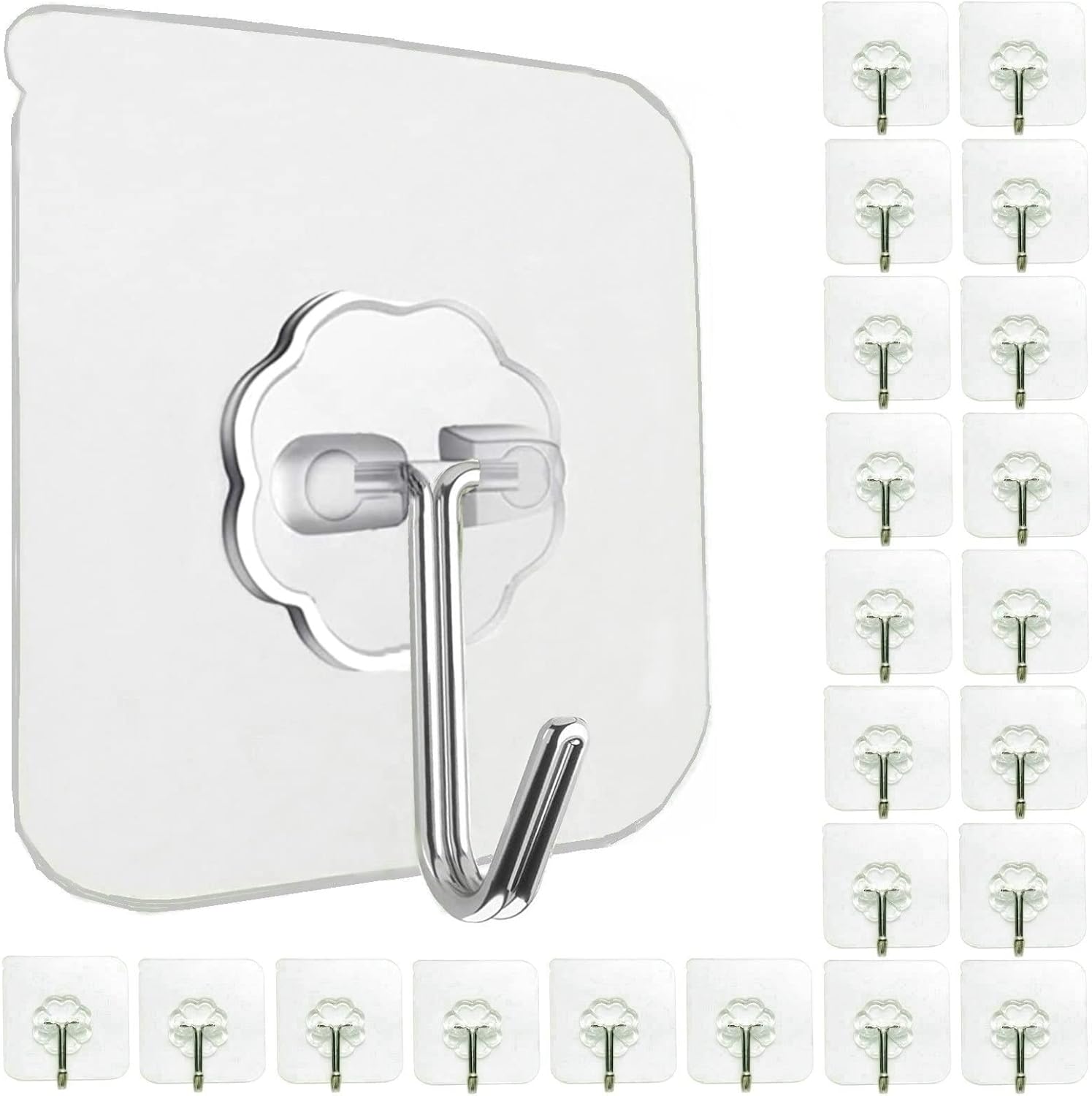 Adhesive Wall Hooks 22lb Max Transparent Reusable Anti-Skid Traceless Heavy Duty