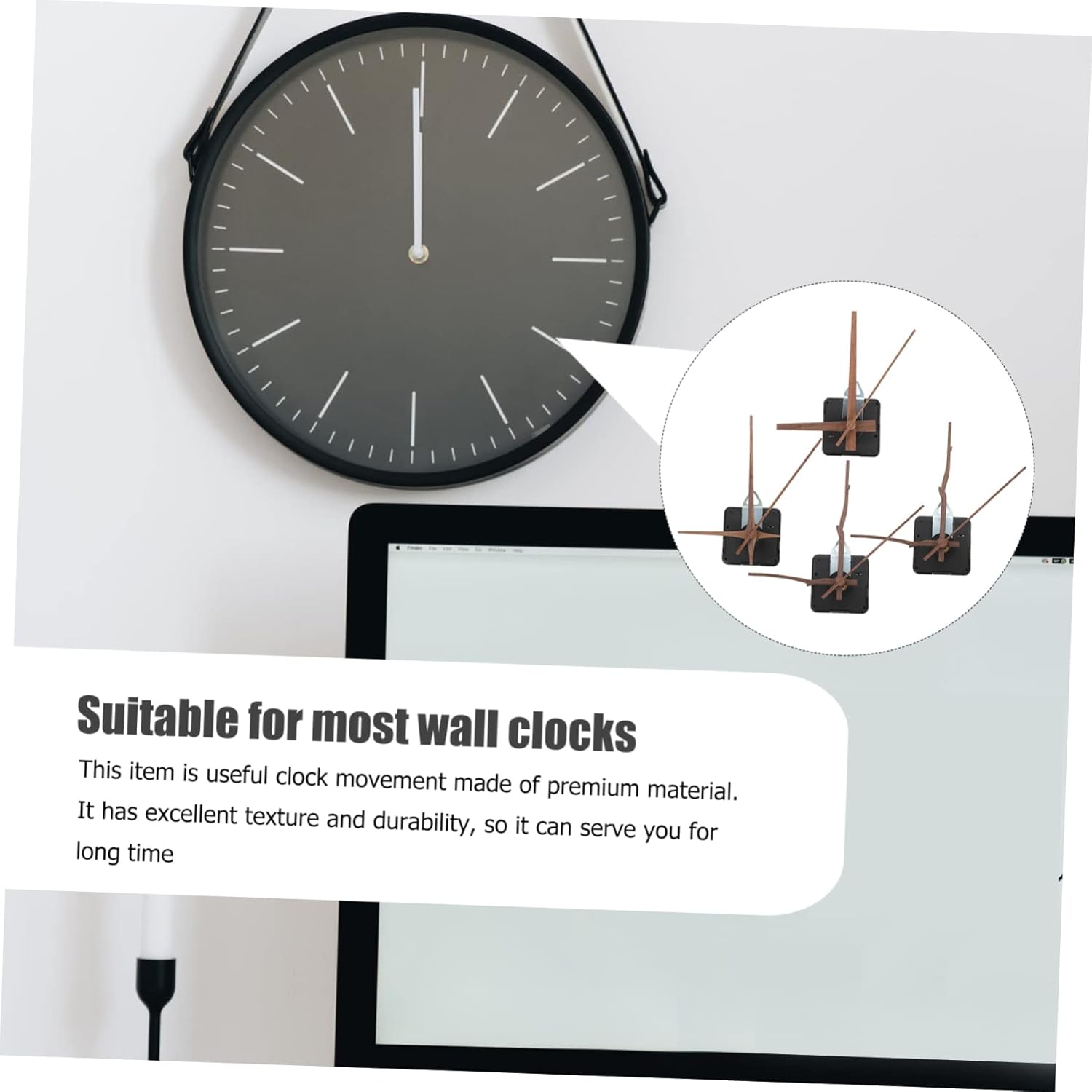 Sturdy Clock Mechanism Kit 4 Sets - Walnut Wood Hands