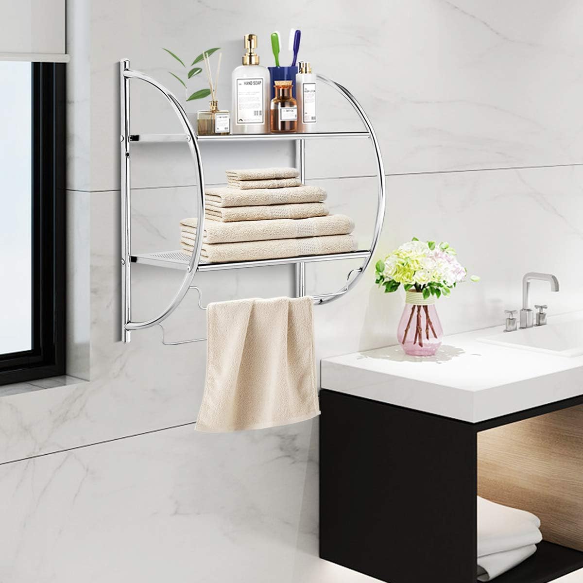 Stylish Rustproof 2-Tier Wall-Mounted Bathroom Shelf
