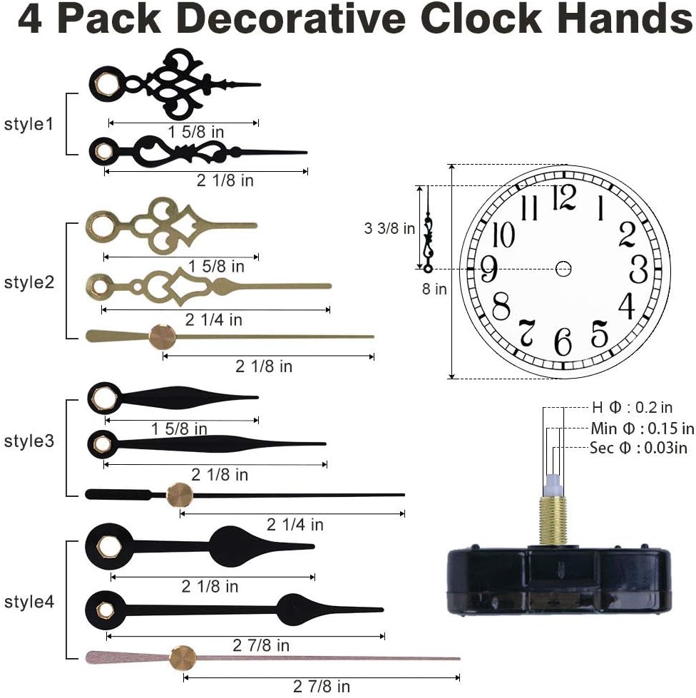 EMOON 2-Piece Clock Mechanism Kit with 4 Pairs Slot Hands