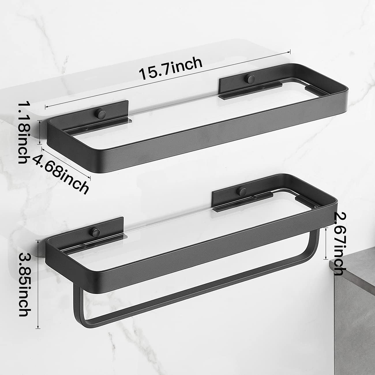 VOLPONE Tempered Glass Bathroom Shelf - Rustproof Durable