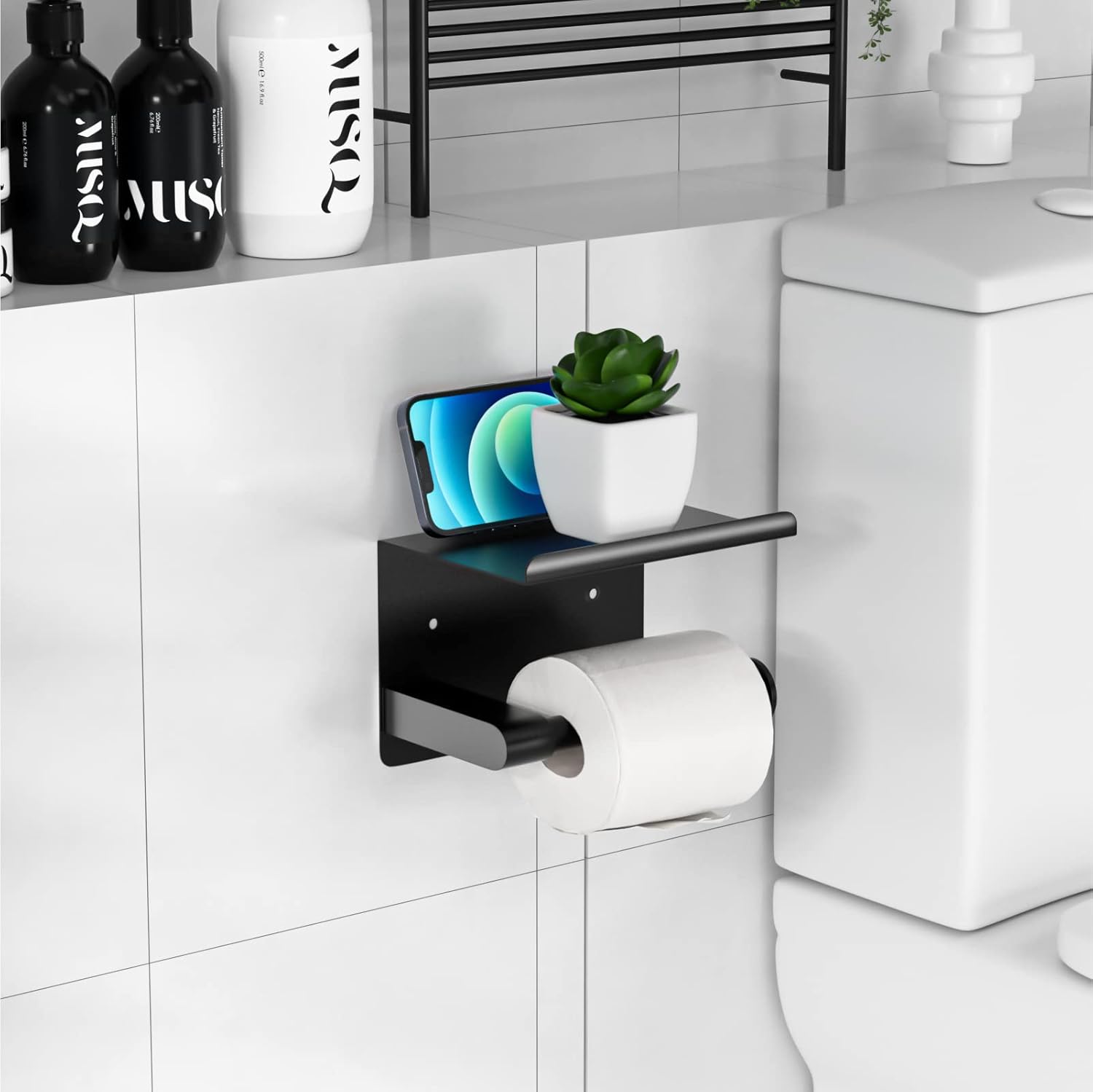 Sturdy Black Toiletries Holder with Mega Roll Fit