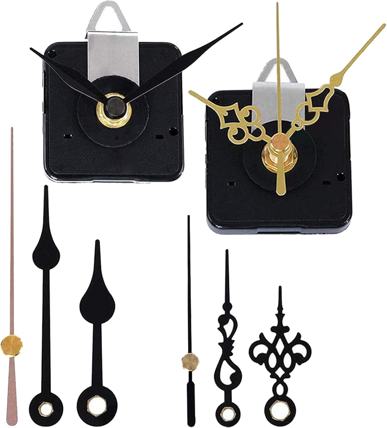 EMOON 2-Piece Clock Mechanism Kit with 4 Pairs Slot Hands