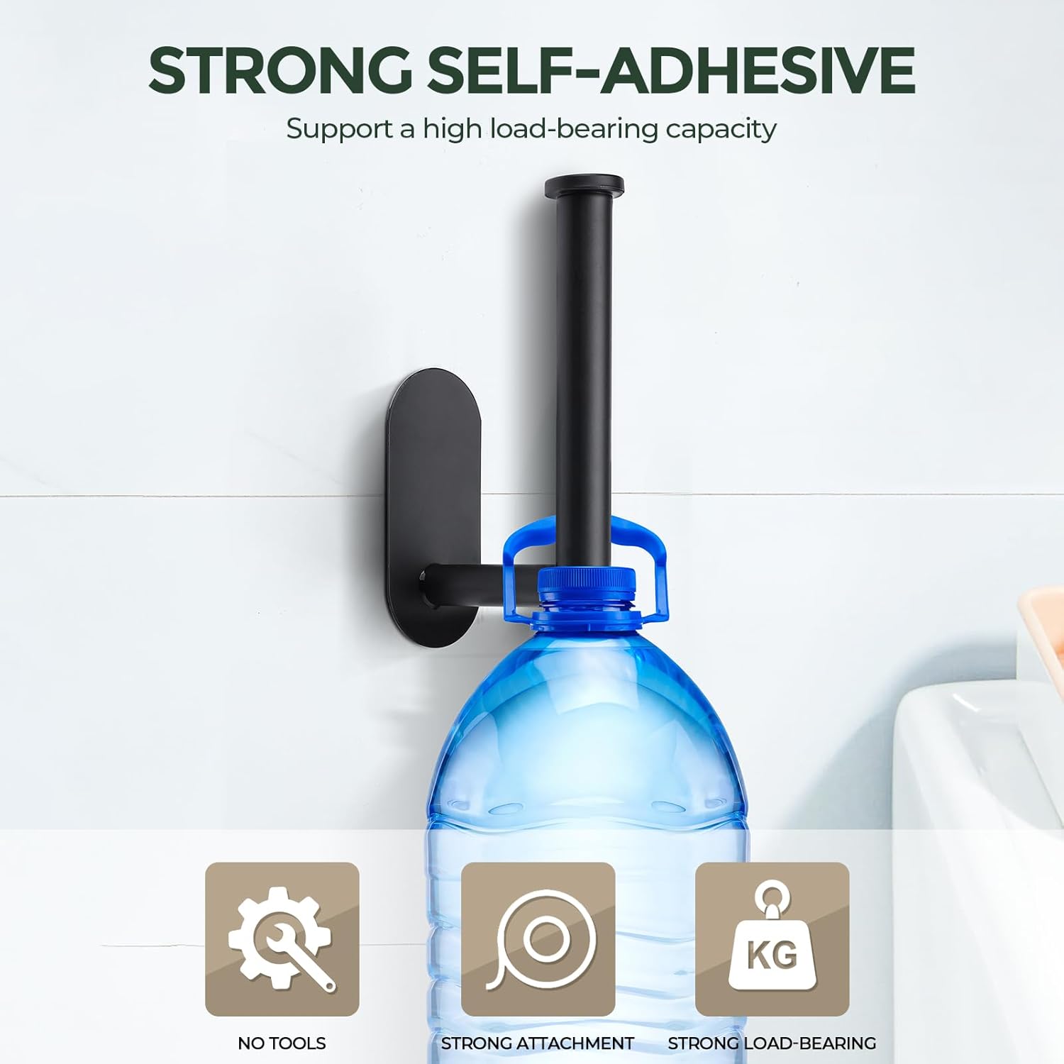 JOY DECOR 1-Pack Adhesive Toilet Roll Holder Stand - Matte Black