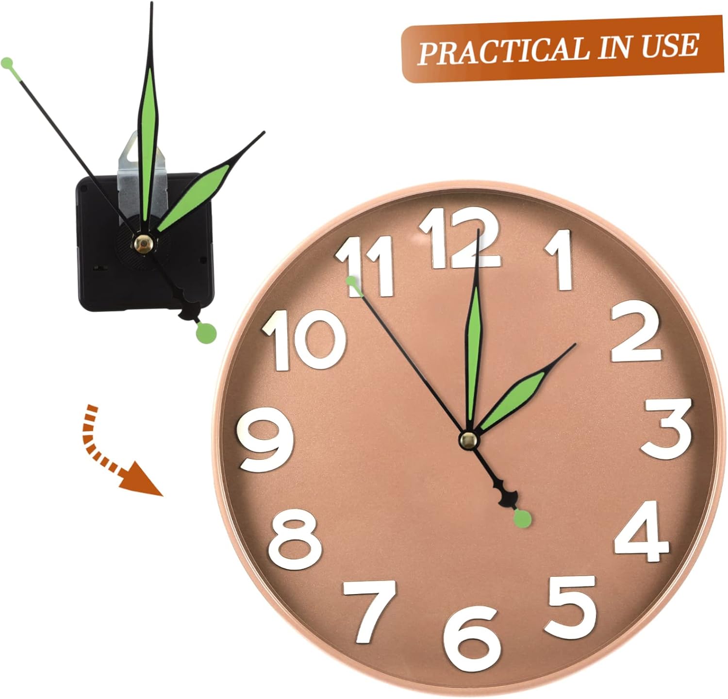 Silent Clock Kit for Repair and Battery Operated with Glowing Hands