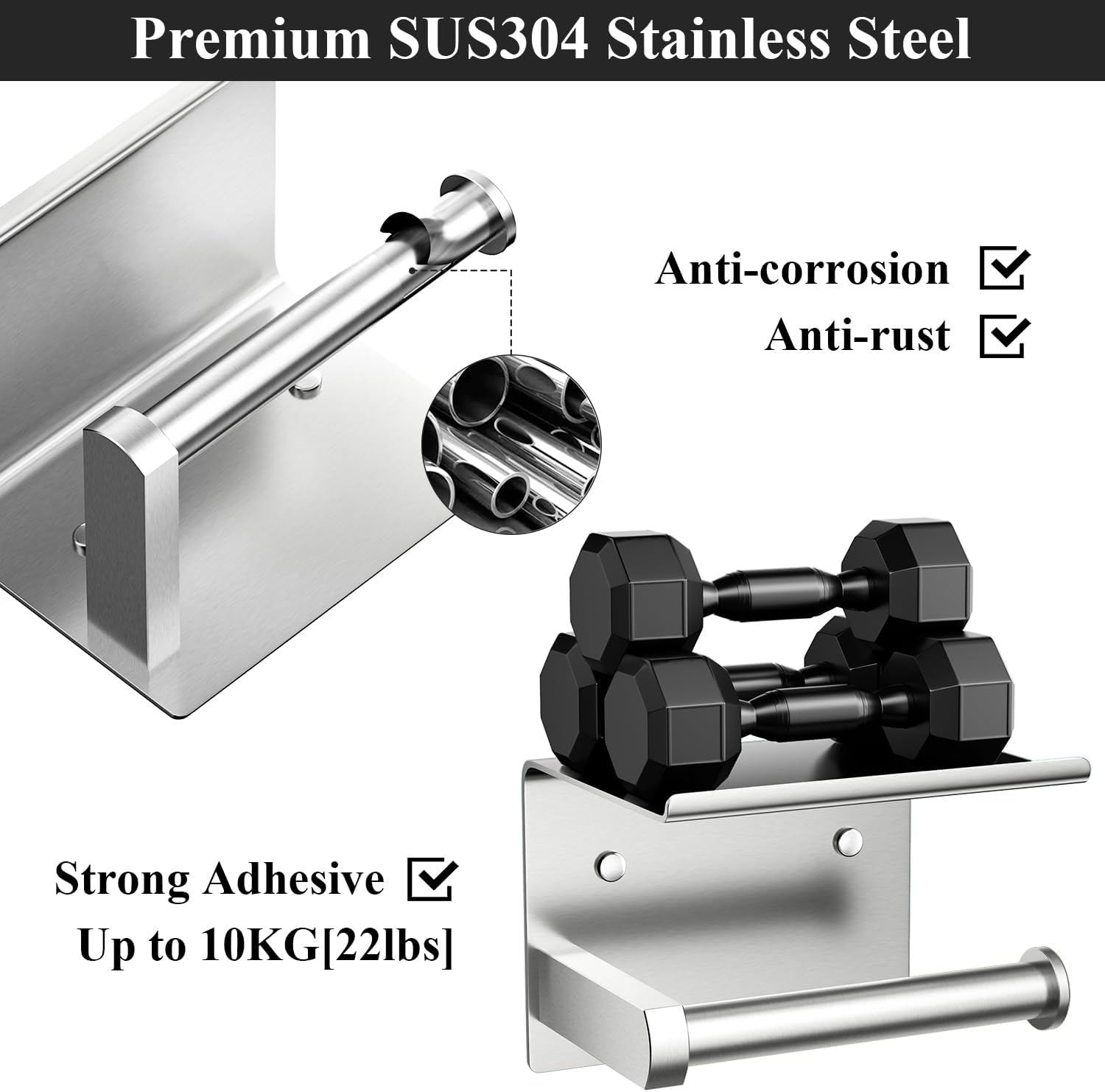 Stainless Steel Toilet Paper Holder with Phone Shelf