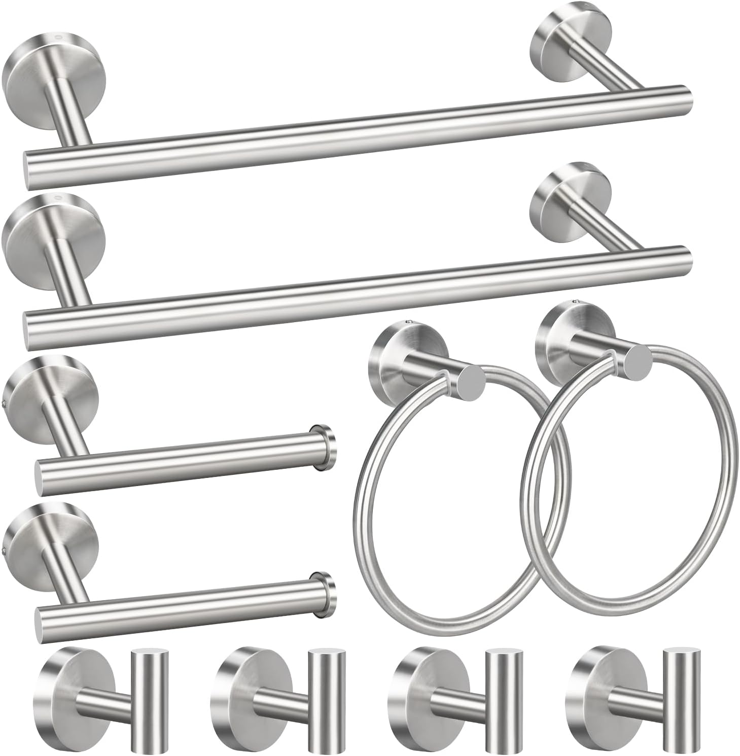 Complete 10-Piece Bathroom Hardware Set Modern Brushed Nickel Design
