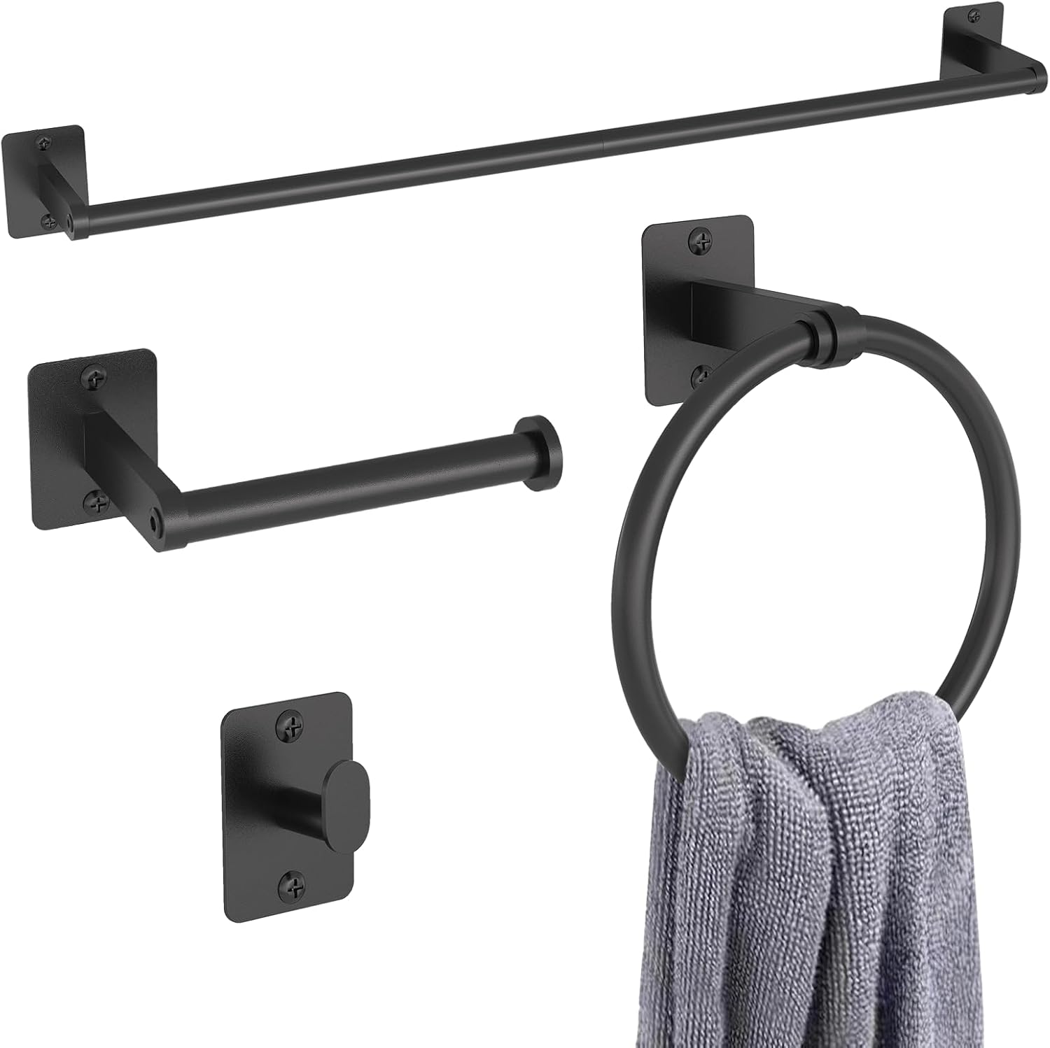 Sturdy 4-Piece Bathroom Hardware Set with Matte Black Finish