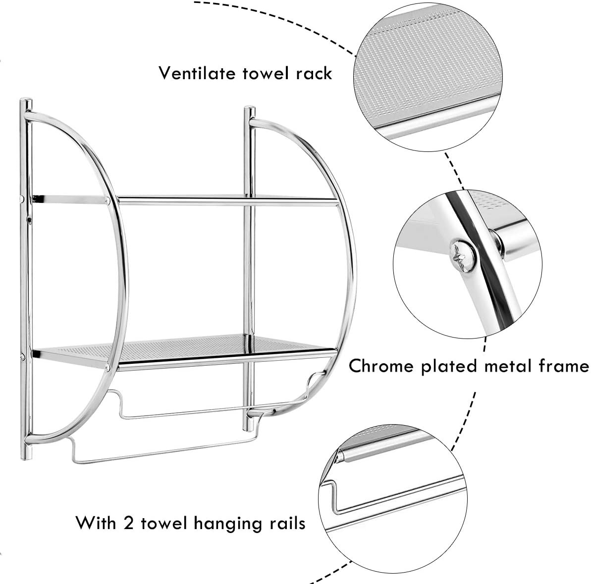 Stylish Rustproof 2-Tier Wall-Mounted Bathroom Shelf
