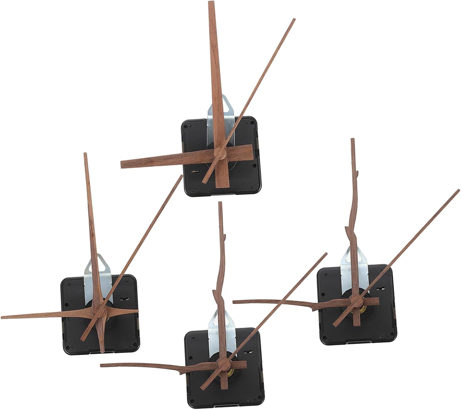 Sturdy Clock Mechanism Kit 4 Sets - Walnut Wood Hands