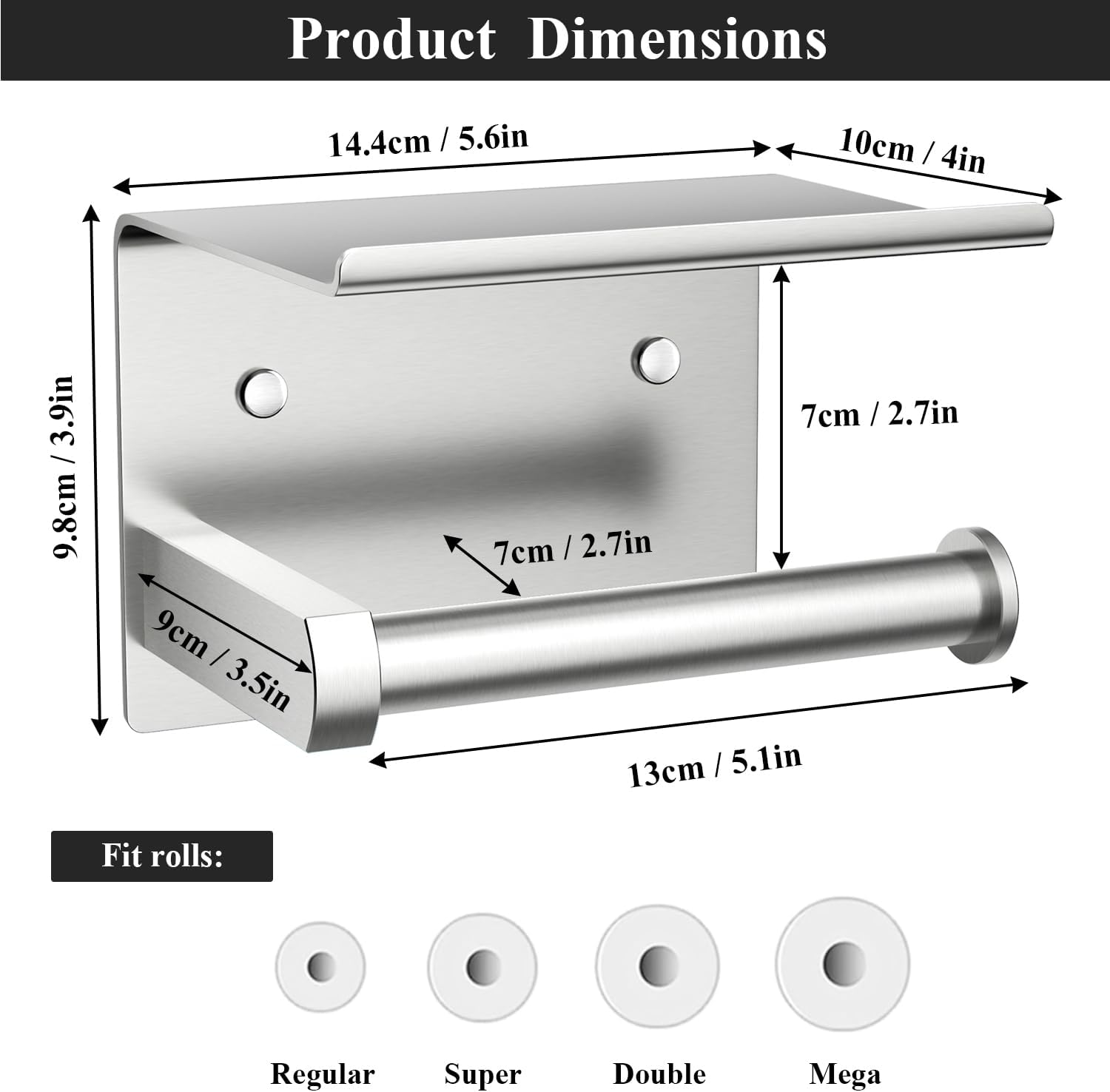 Stainless Steel Toilet Paper Holder with Phone Shelf