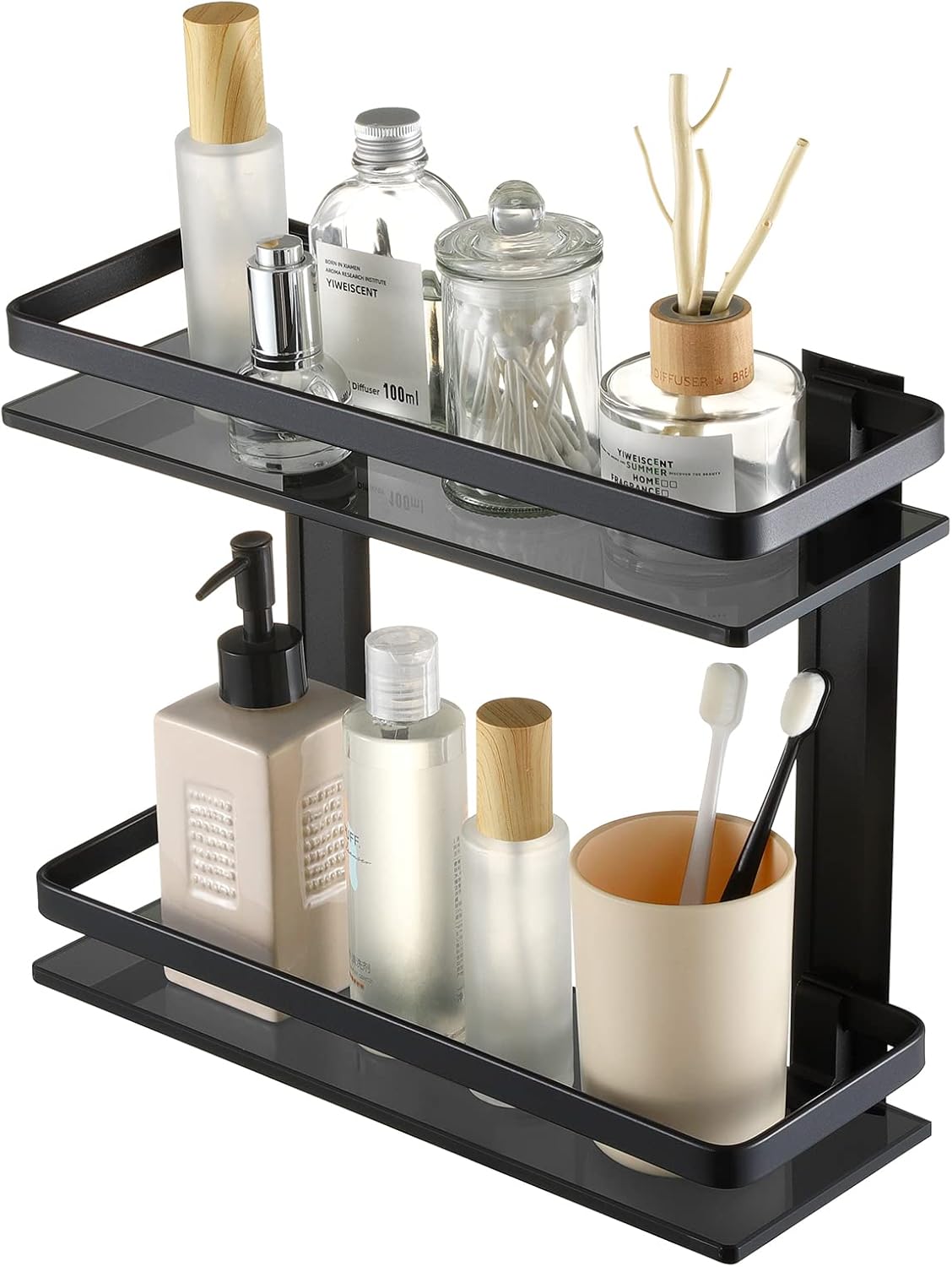 KES 2-Tier Black Glass Shelf